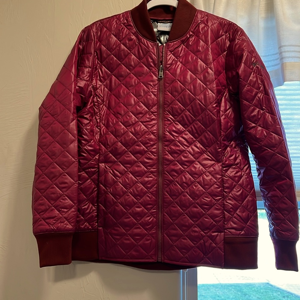 Columbia Quilted Bomber Jacket, Size L, Merlot color. NWT Omni-heat lining.